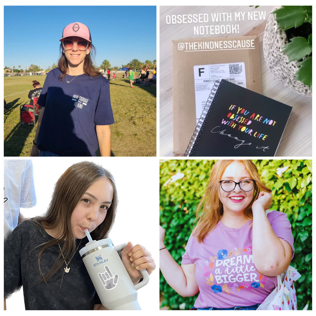 Customers wearing and supporting The Kindness Cause