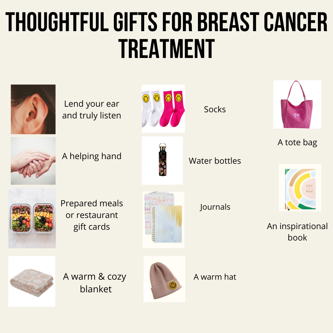 Thoughtful Gifts for someone undergoing breast cancer treatment. 10 gift ideas for breast cancer treatment. breast cancer awareness support