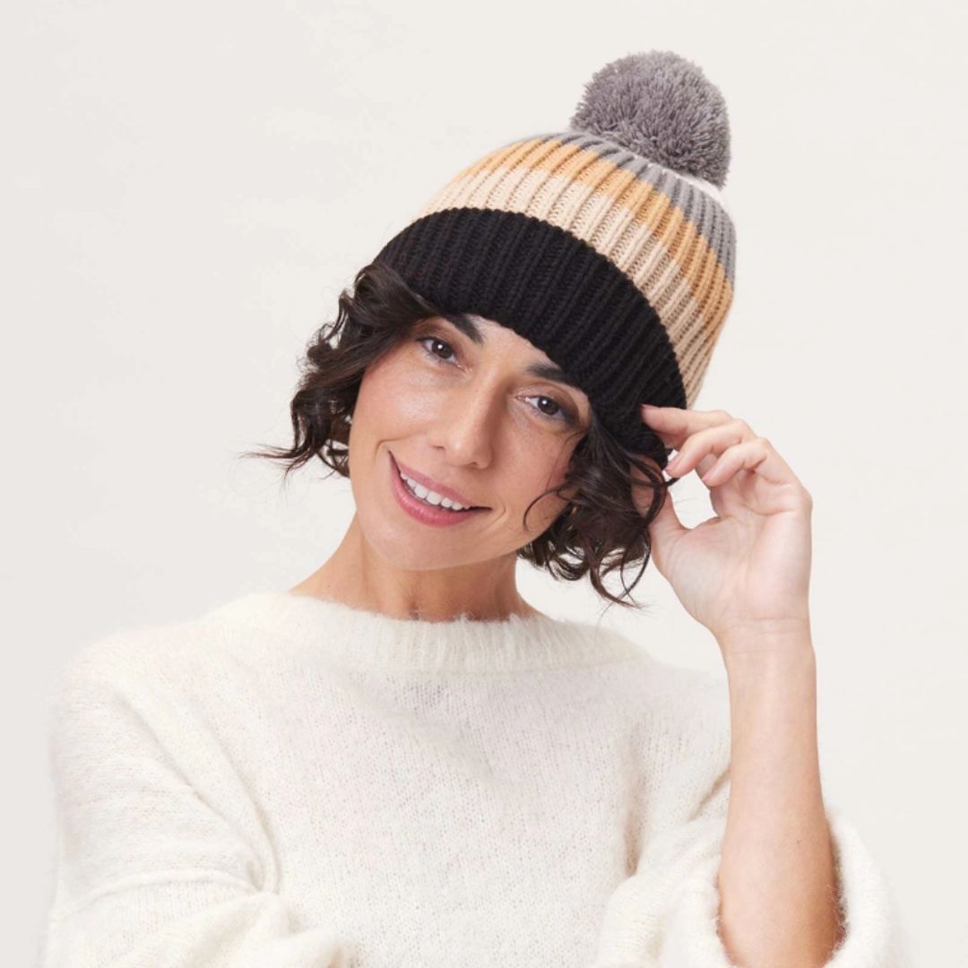 Piccadilly Stripe Pom Pom Beanie Hat