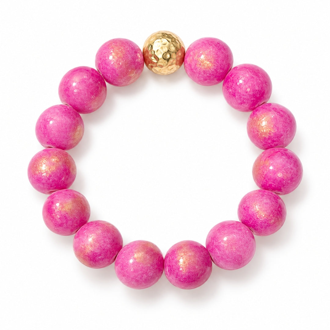 Rose Pink Gold Jade Gemstone Stone Beaded Stretch Bracelet