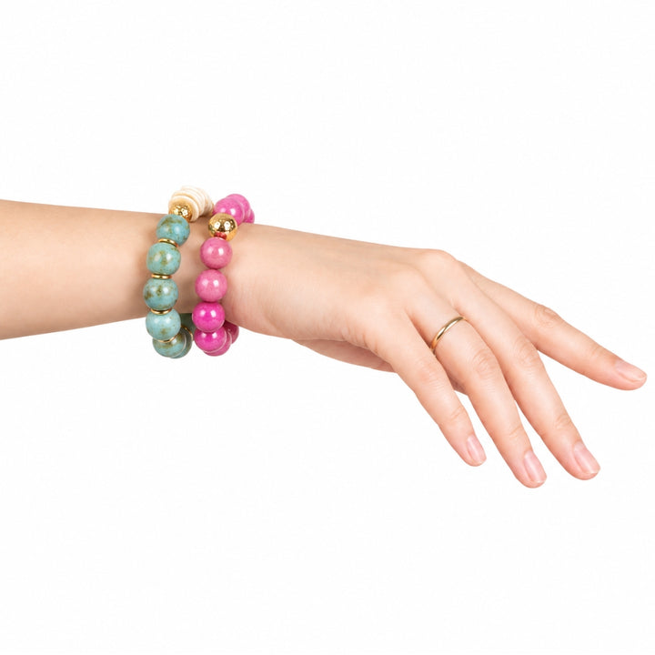 Rose Pink Gold Jade Gemstone Stone Beaded Stretch Bracelet