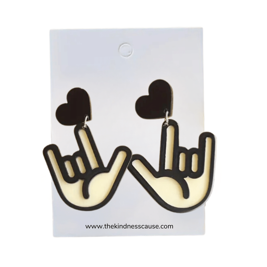 ASL I Love You Hand Acrylic Drop Earrings - The Kindness Cause