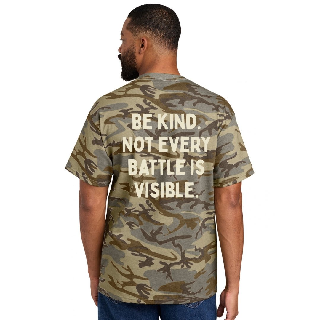 Be Kind. Not Every Battle Is Visible. Ivory Core Cotton Camo Tee - The Kindness Cause