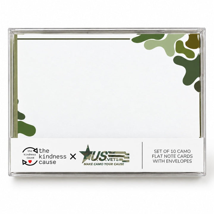 Boxed Set of 10 Camo 5x7 Notecards with Envelopes - The Kindness Cause