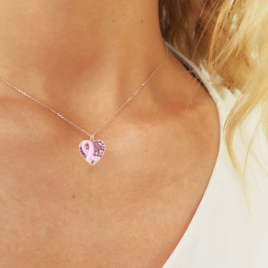 Breast Cancer Pink Ribbon Heart Pendant Necklace - The Kindness Cause