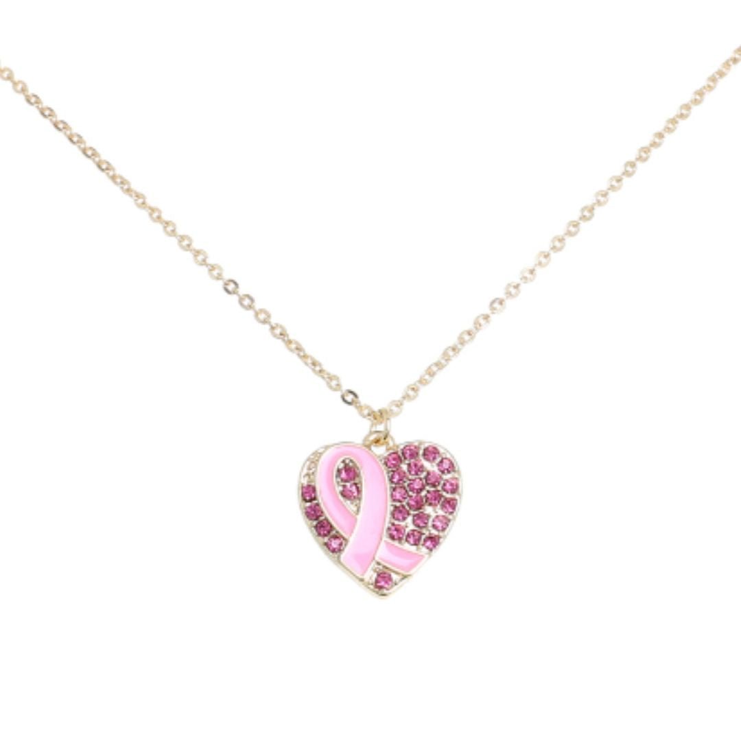 Breast Cancer Pink Ribbon Heart Pendant Necklace - The Kindness Cause