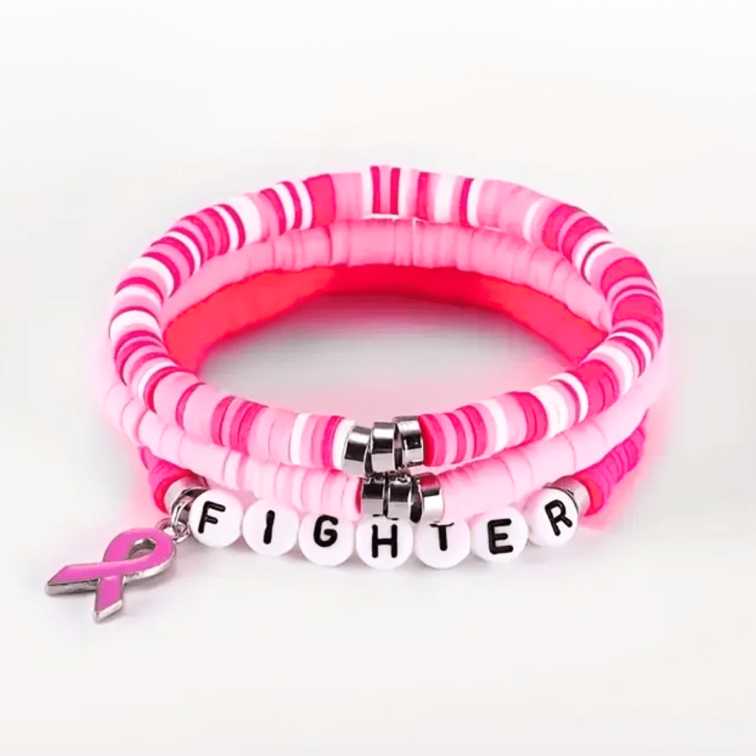 Breast Cancer Set of 3 Pink Fighter Beaded Bracelets - The Kindness Cause