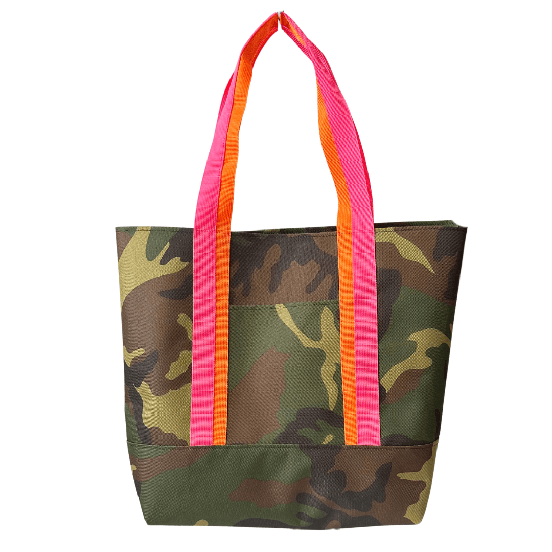 Camo Canvas Tote with Neon Straps - The Kindness Cause