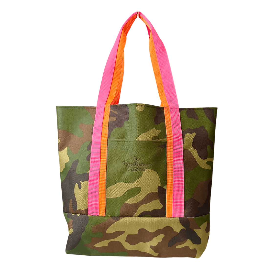 Camo Canvas Tote with Neon Straps - The Kindness Cause