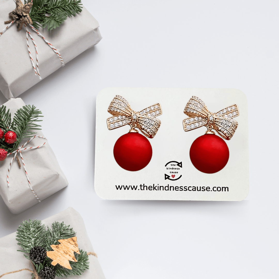 Christmas Ornament Bow Drop Earrings - The Kindness Cause