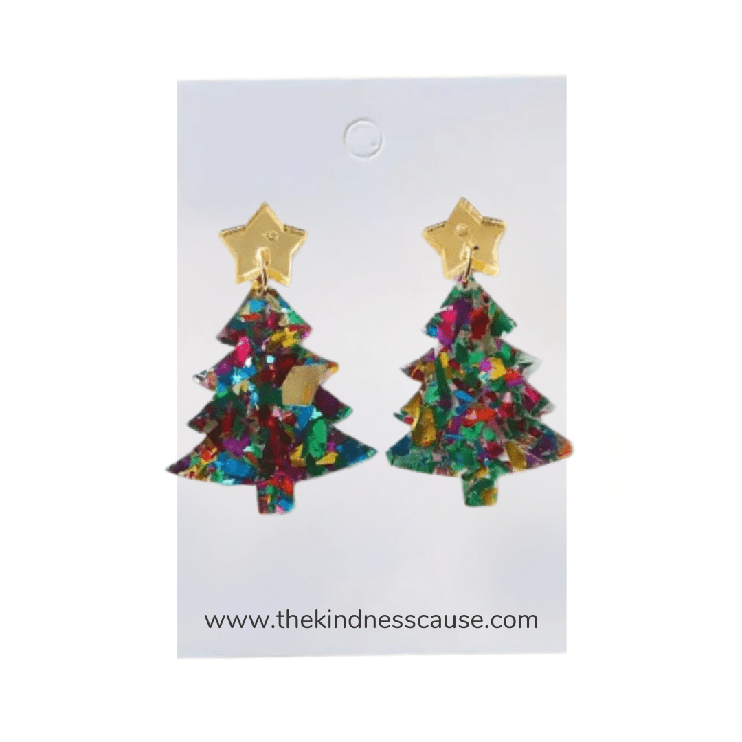 Christmas Tree Glitter Acrylic Drop Earrings - The Kindness Cause