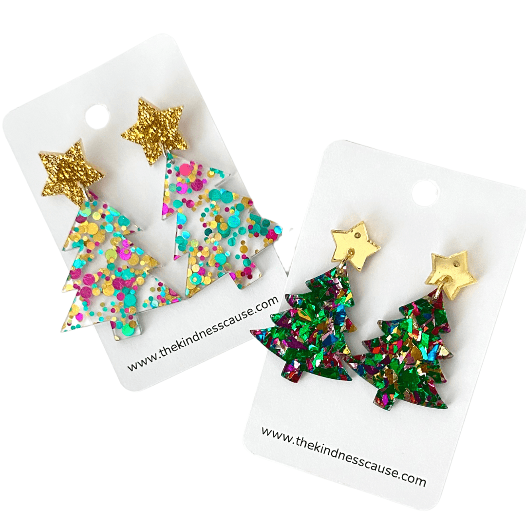 Christmas Tree Glitter Acrylic Drop Earrings - The Kindness Cause