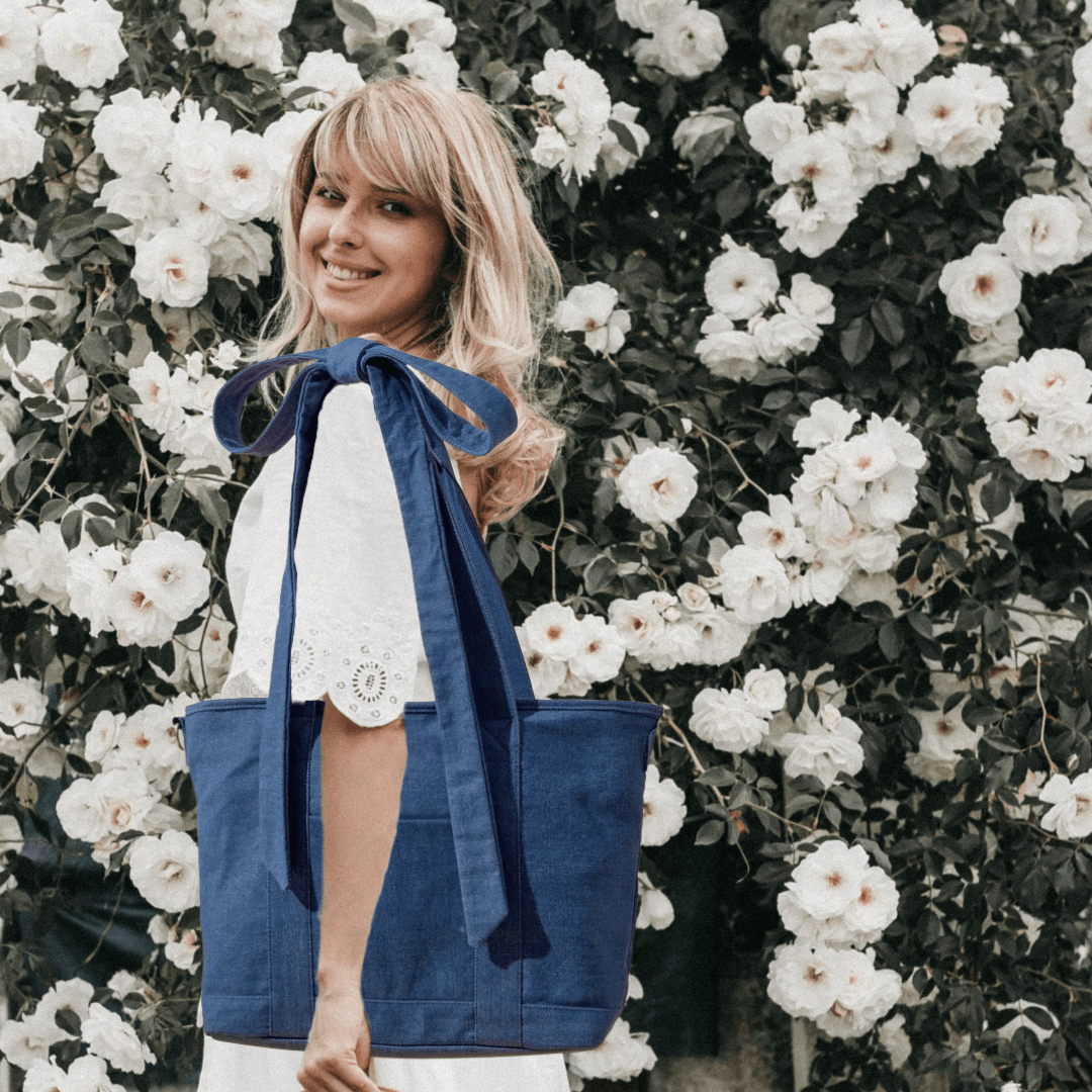 Denim Bow Tote Bag - The Kindness Cause