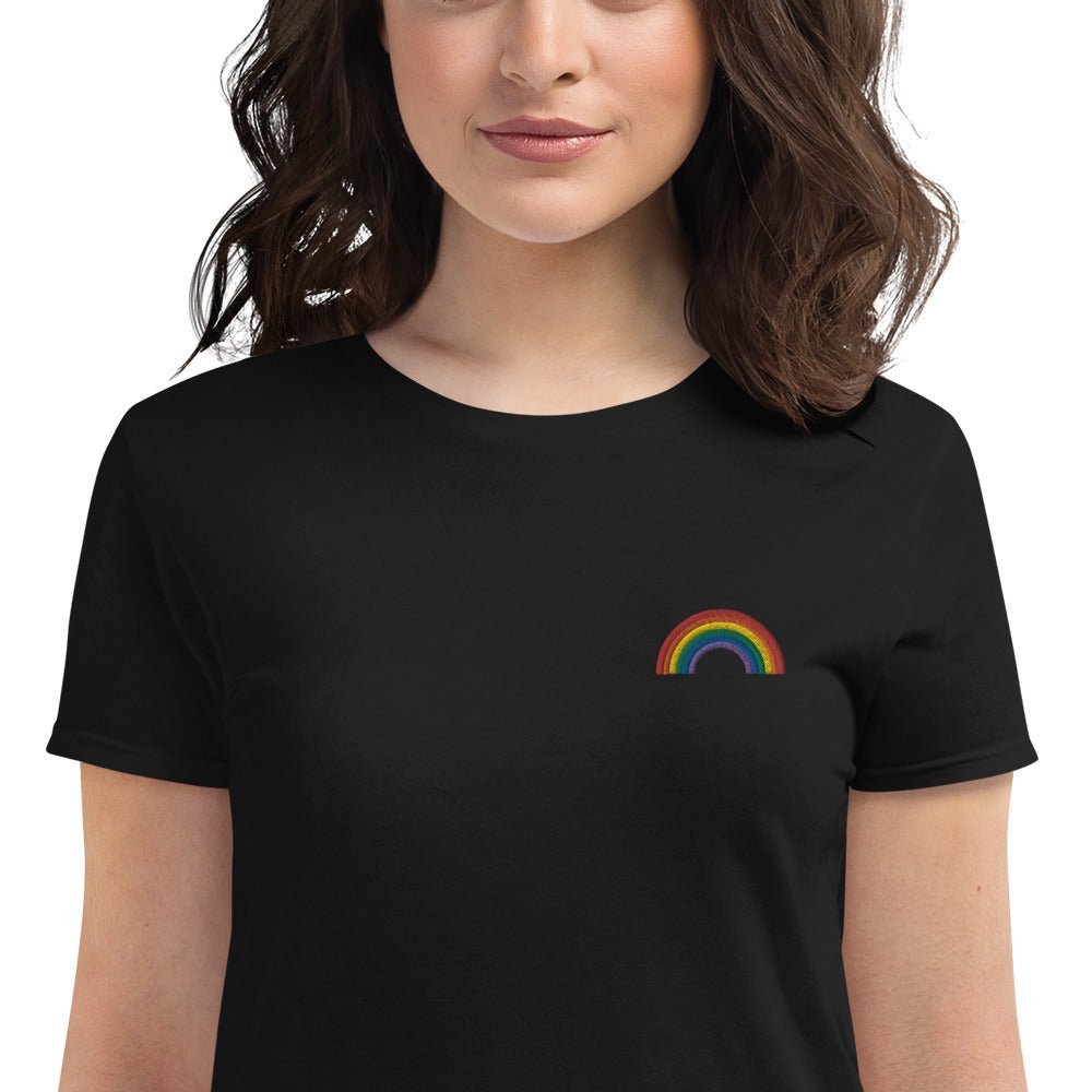 Embroidered Rainbow Women's Fitted Short Sleeve T-shirt - The Kindness Cause