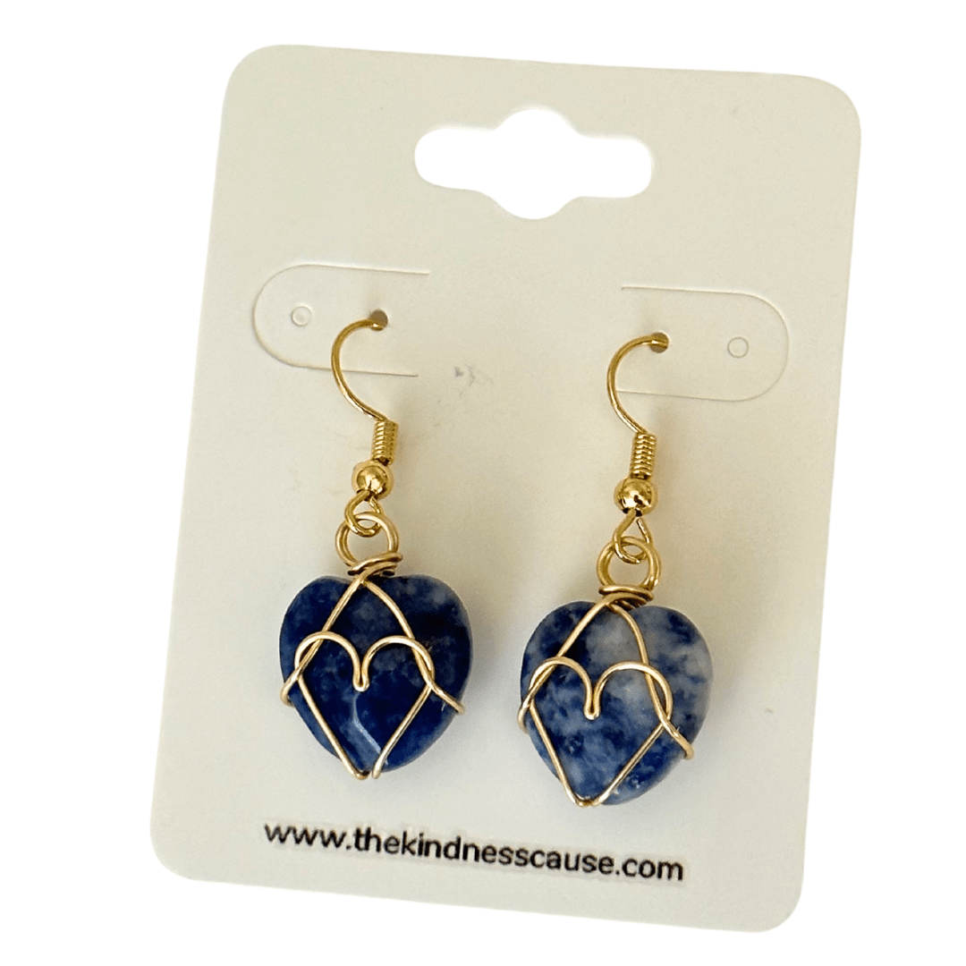 Gemstone Heart Wire Wrap Drop Earrings - The Kindness Cause