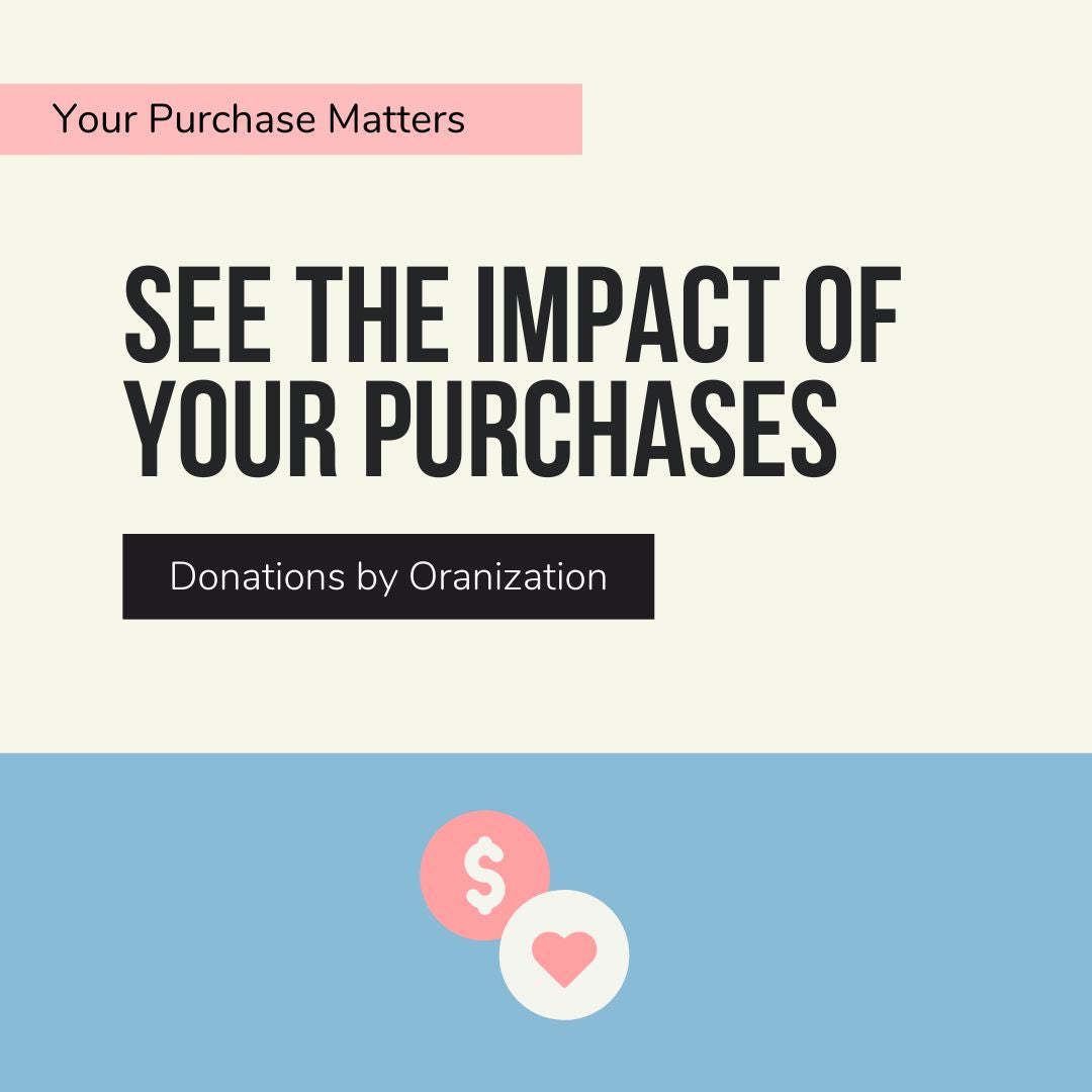Your purchase matters. See the impact of your purchase. See how much we've donated
