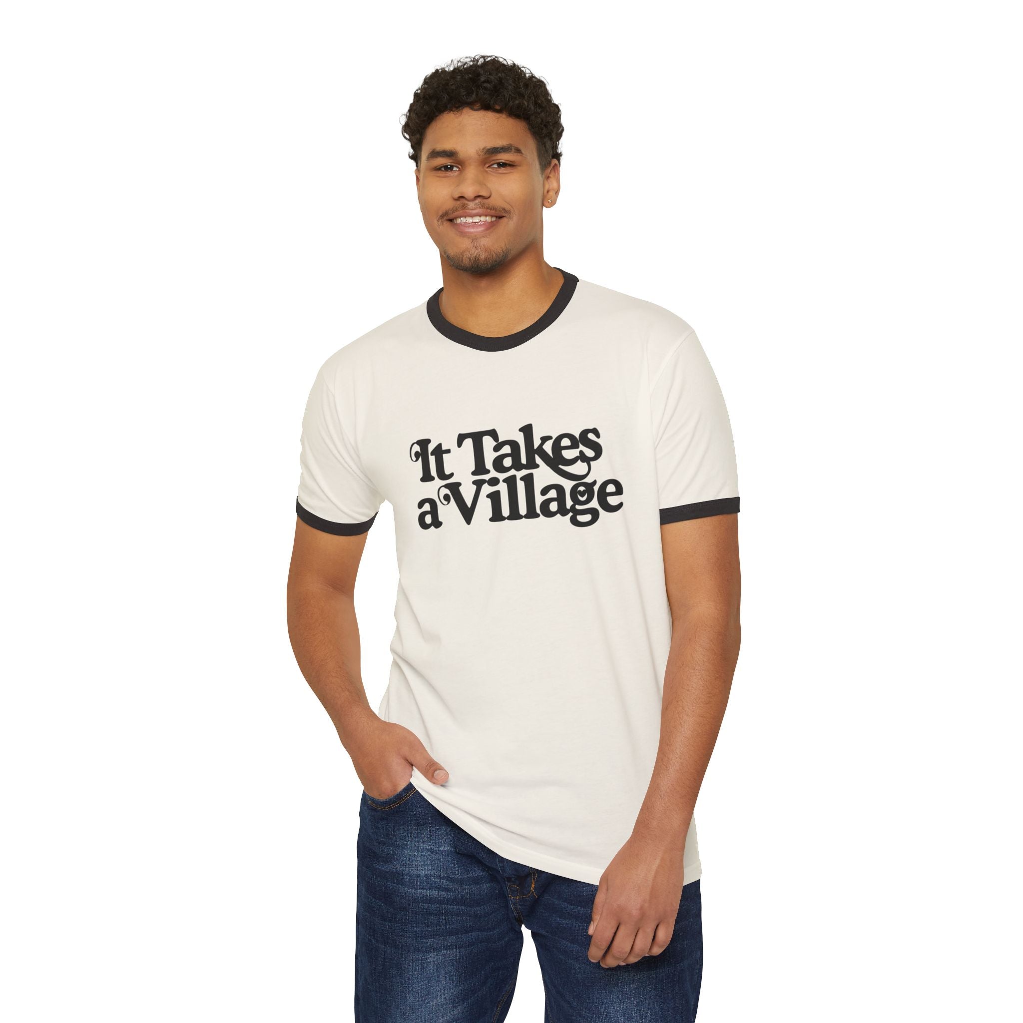 It Takes A Village Unisex Cotton Ringer T-Shirt - The Kindness Cause