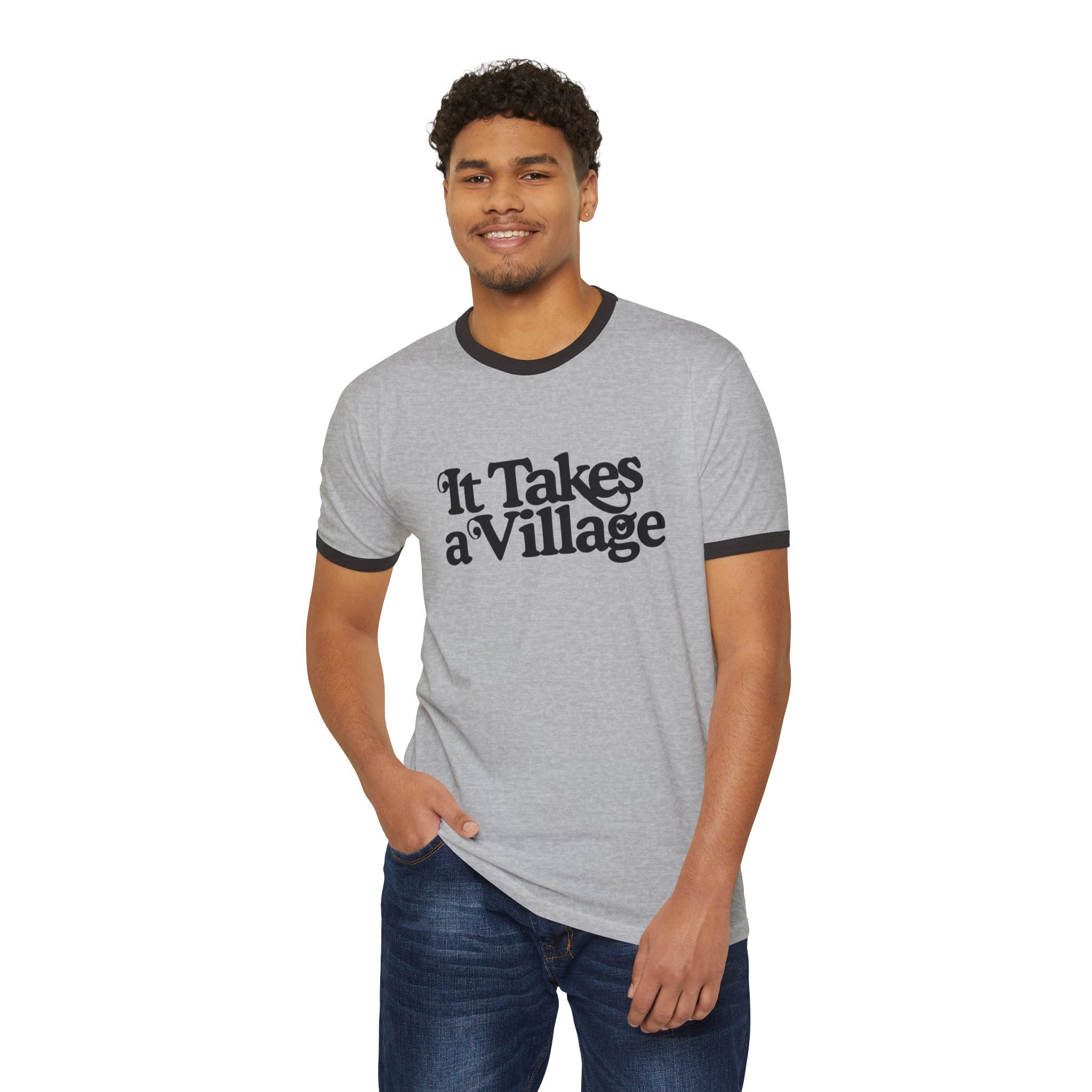 It Takes A Village Unisex Cotton Ringer T-Shirt - The Kindness Cause