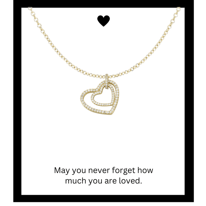 Micro Pave Cubic Zirconia Double Heart Pendant Necklace - The Kindness Cause