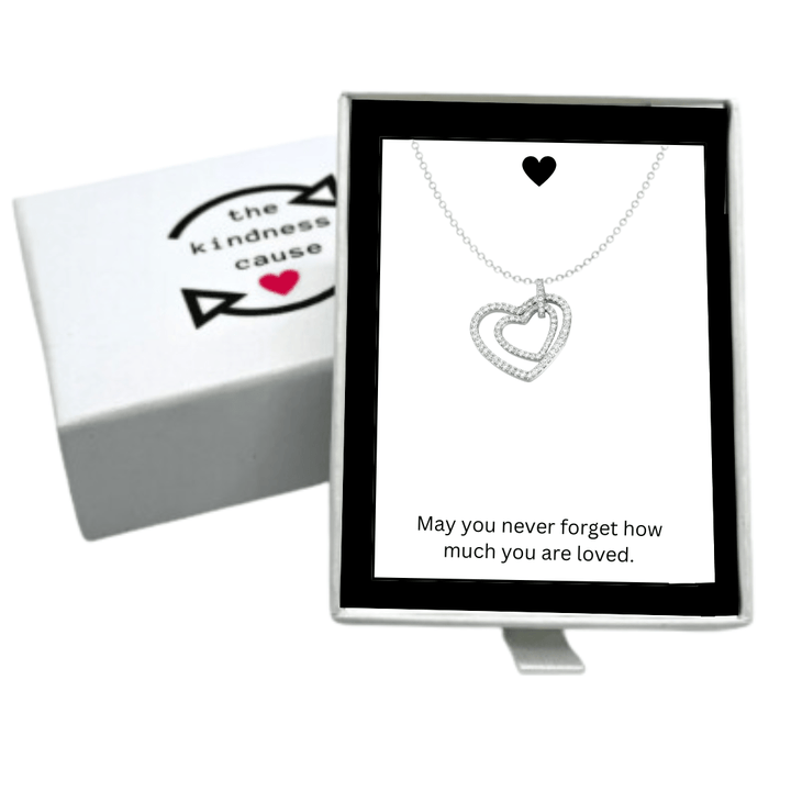 Micro Pave Cubic Zirconia Double Heart Pendant Necklace - The Kindness Cause