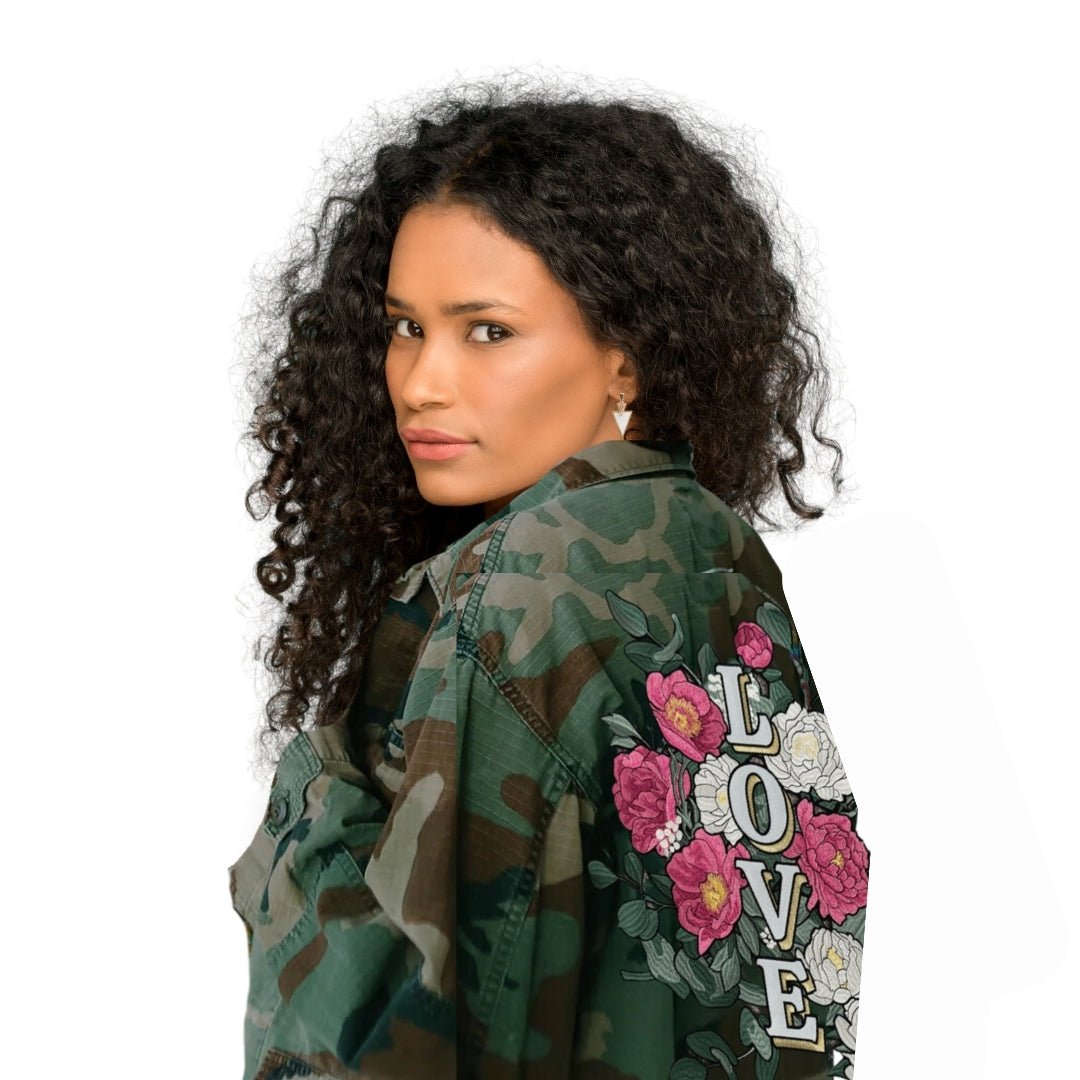 Oversized Love Embroidered Camo Jacket - The Kindness Cause
