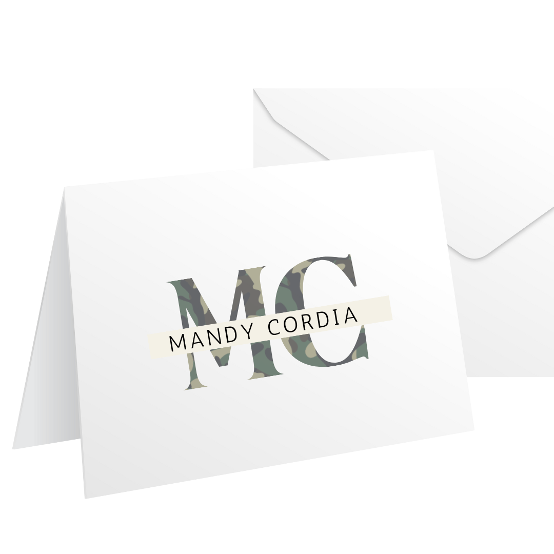 Personalized Set of 8 Camo Initials Greeting Cards - The Kindness Cause