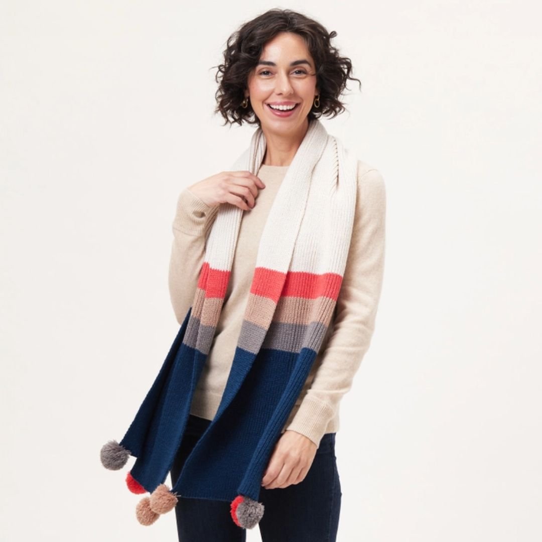 Piccadilly Stripe Pom Pom Scarves - The Kindness Cause