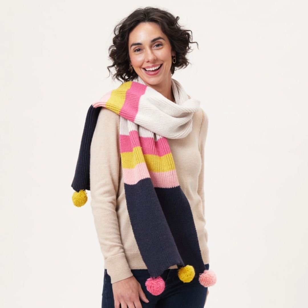 Piccadilly Stripe Pom Pom Scarves - The Kindness Cause