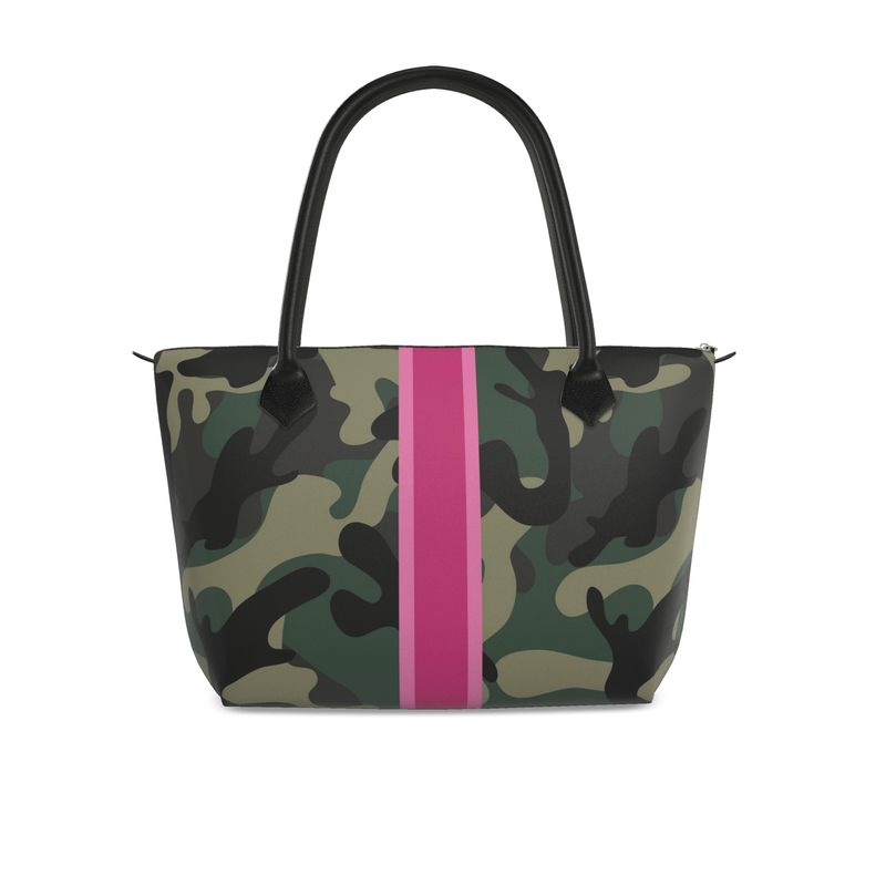 Pink Stripe Camo Nappa Leather Zip Tote Bag - The Kindness Cause