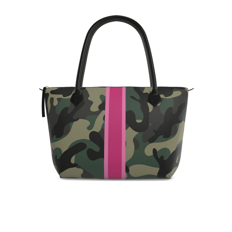 Pink Stripe Camo Nappa Leather Zip Tote Bag - The Kindness Cause