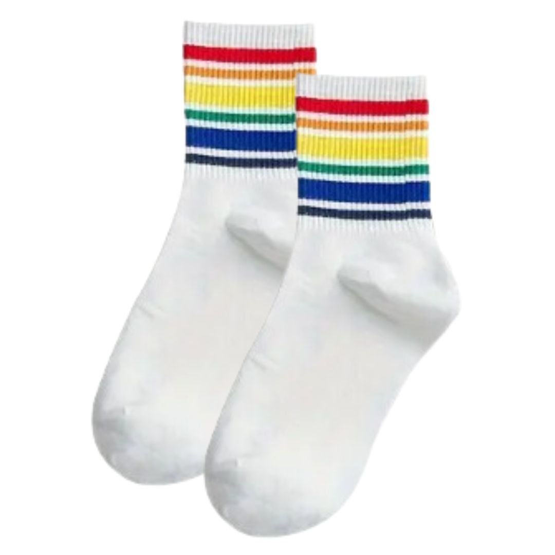 Rainbow Stripe Cotton Crew Socks - The Kindness Cause