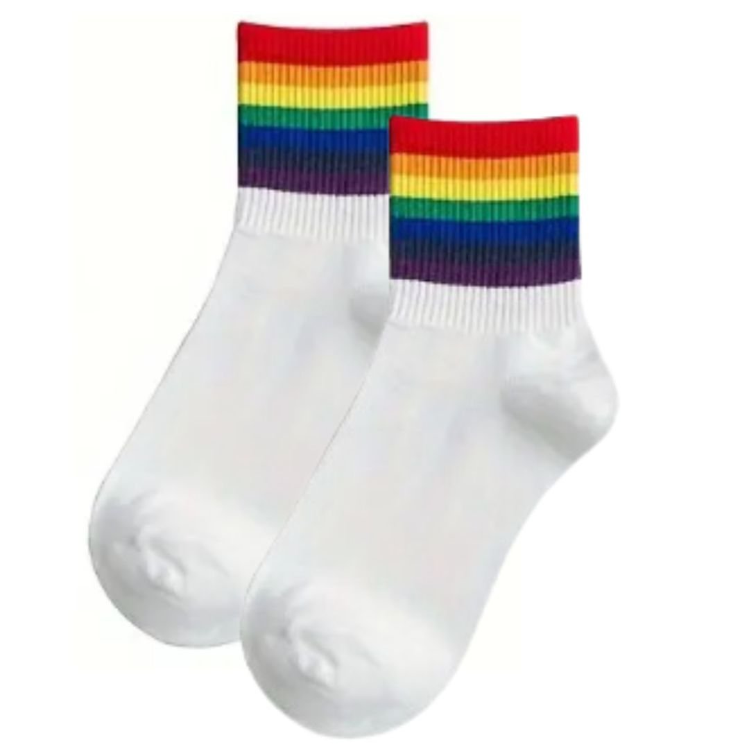 Rainbow Stripe Cotton Crew Socks - The Kindness Cause