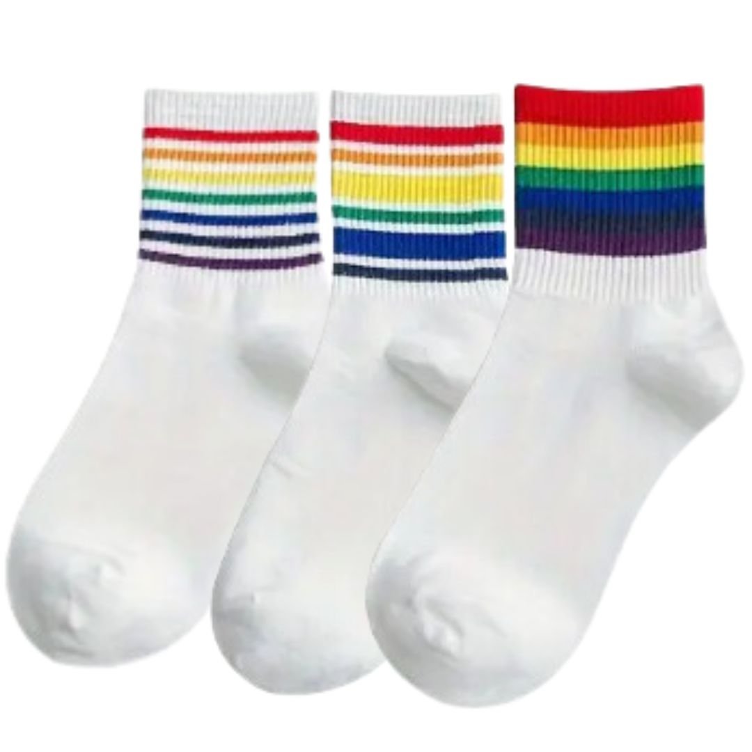 Rainbow Stripe Cotton Crew Socks - The Kindness Cause