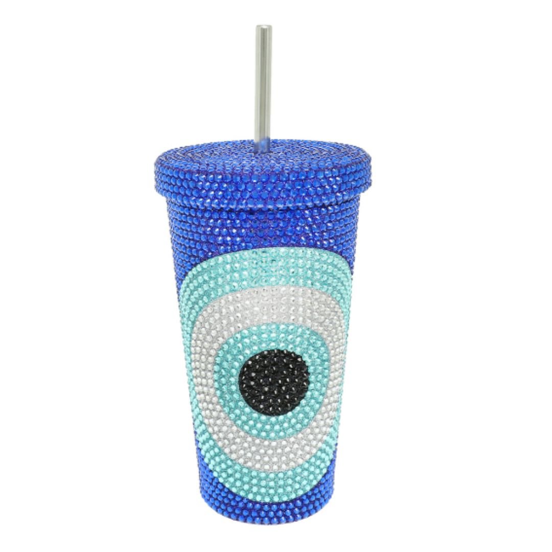 Rhinestone Evil Eye Straw Tumbler - The Kindness Cause