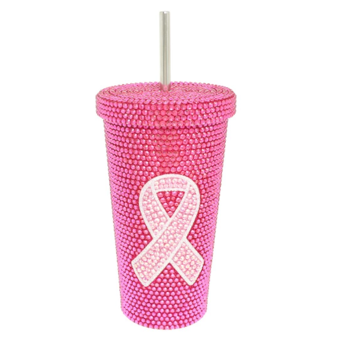 Rhinestone Pink Ribbon Straw Tumbler - The Kindness Cause