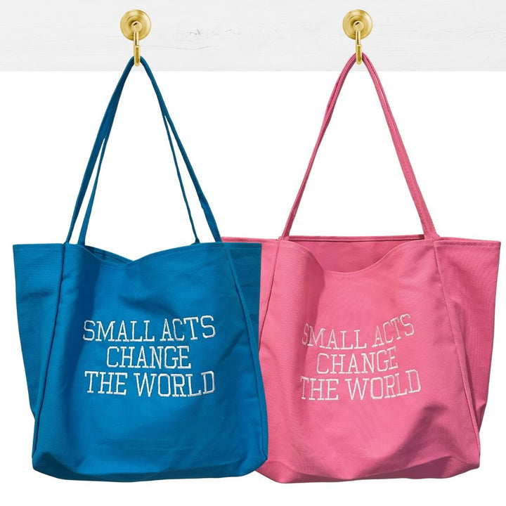 Small Acts Change The World Embroidered Large Tote Bag - The Kindness Cause