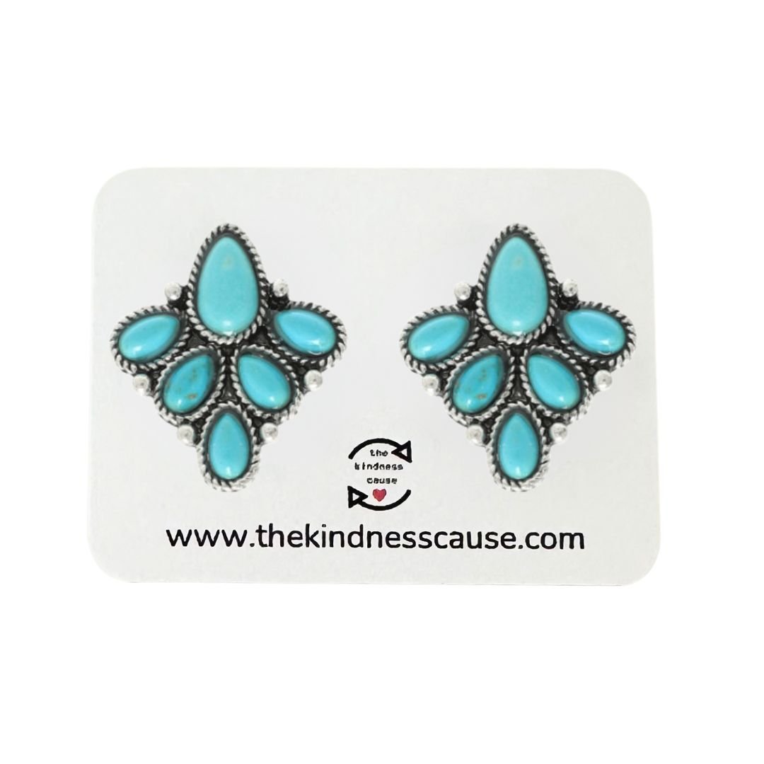 Teardrop Turquoise Cluster Stud Earrings - The Kindness Cause