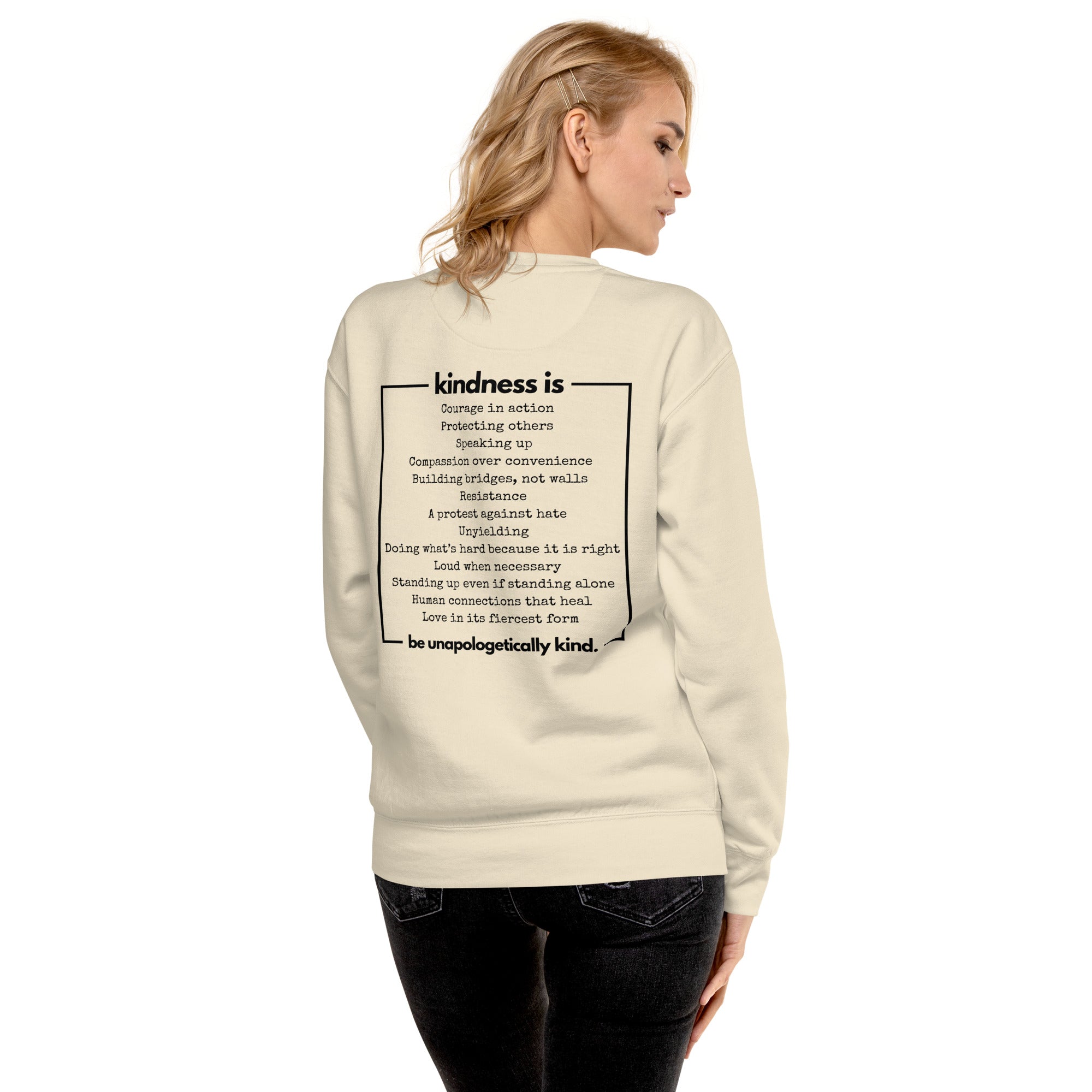 Unapologetically Kind Black Font Unisex Premium Sweatshirt - The Kindness Cause