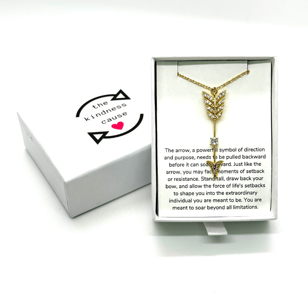 18K Gold Plated Arrow Necklace with Pave Cubic Zirconia - The Kindness Cause