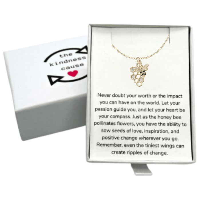 18K Gold Plated Bee &amp; Honeycomb Pave Necklace - The Kindness Cause