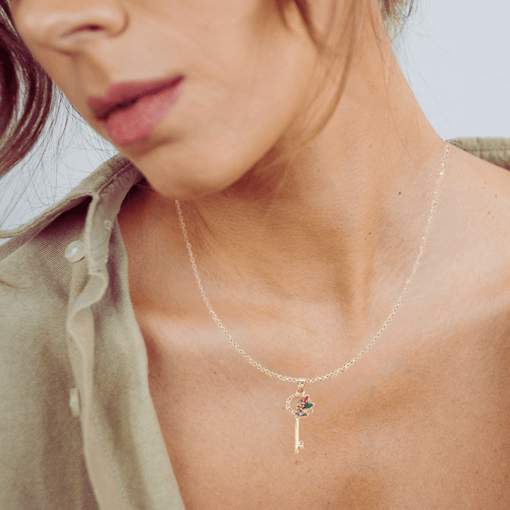 18K Gold Plated Key Necklace with Pave Cubic Zirconia - The Kindness Cause