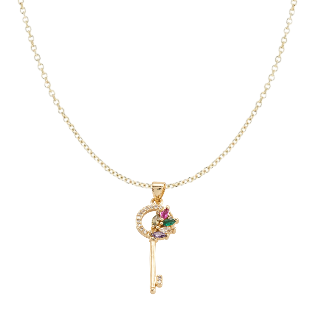 18K Gold Plated Key Necklace with Pave Cubic Zirconia - The Kindness Cause