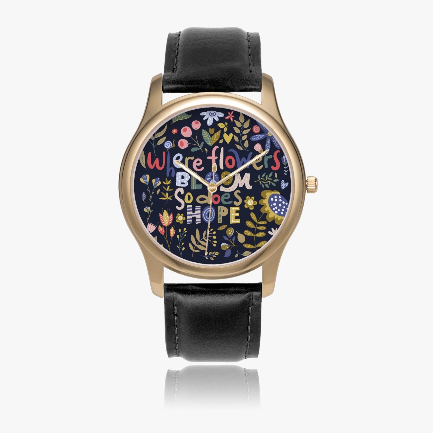 Hope Blooms Leather Strap Classic Quartz Watch