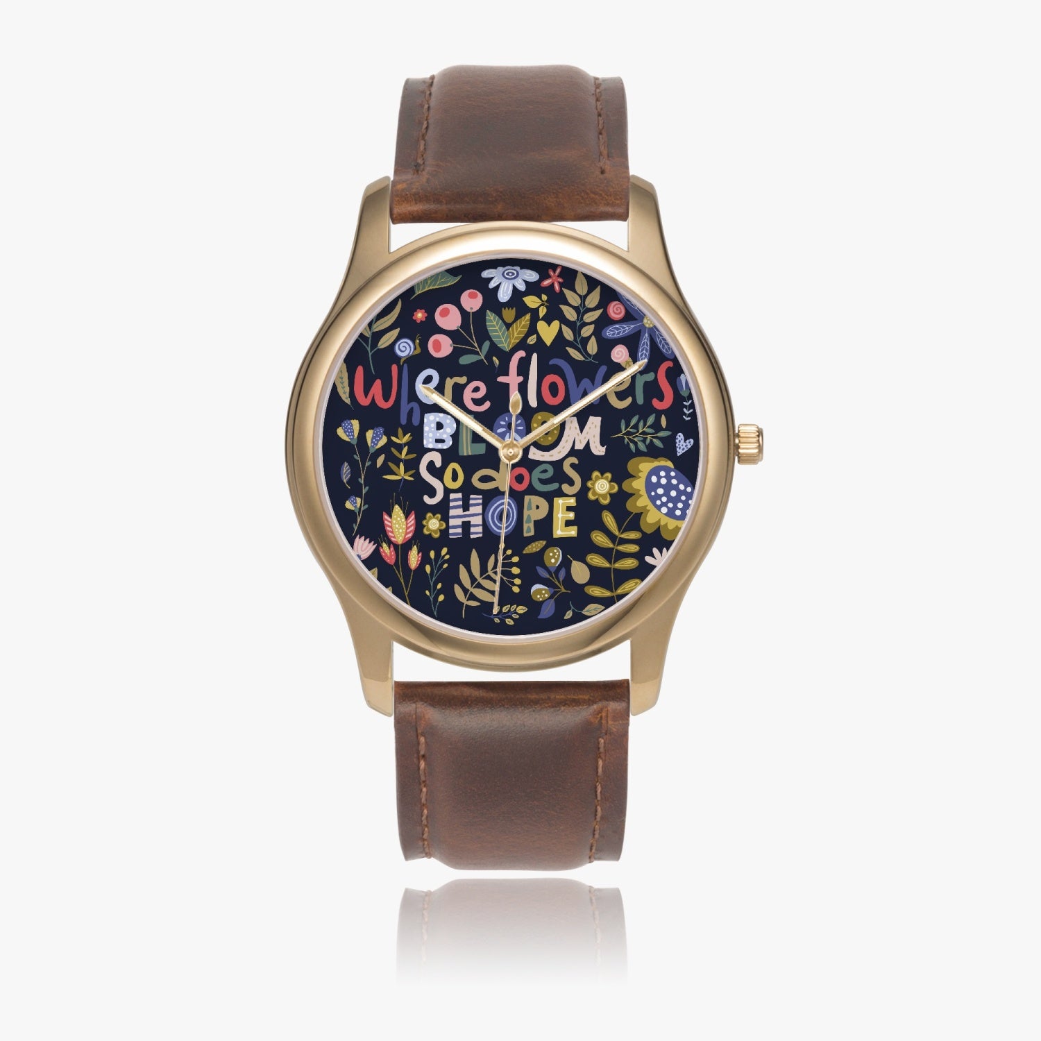 Hope Blooms Leather Strap Classic Quartz Watch