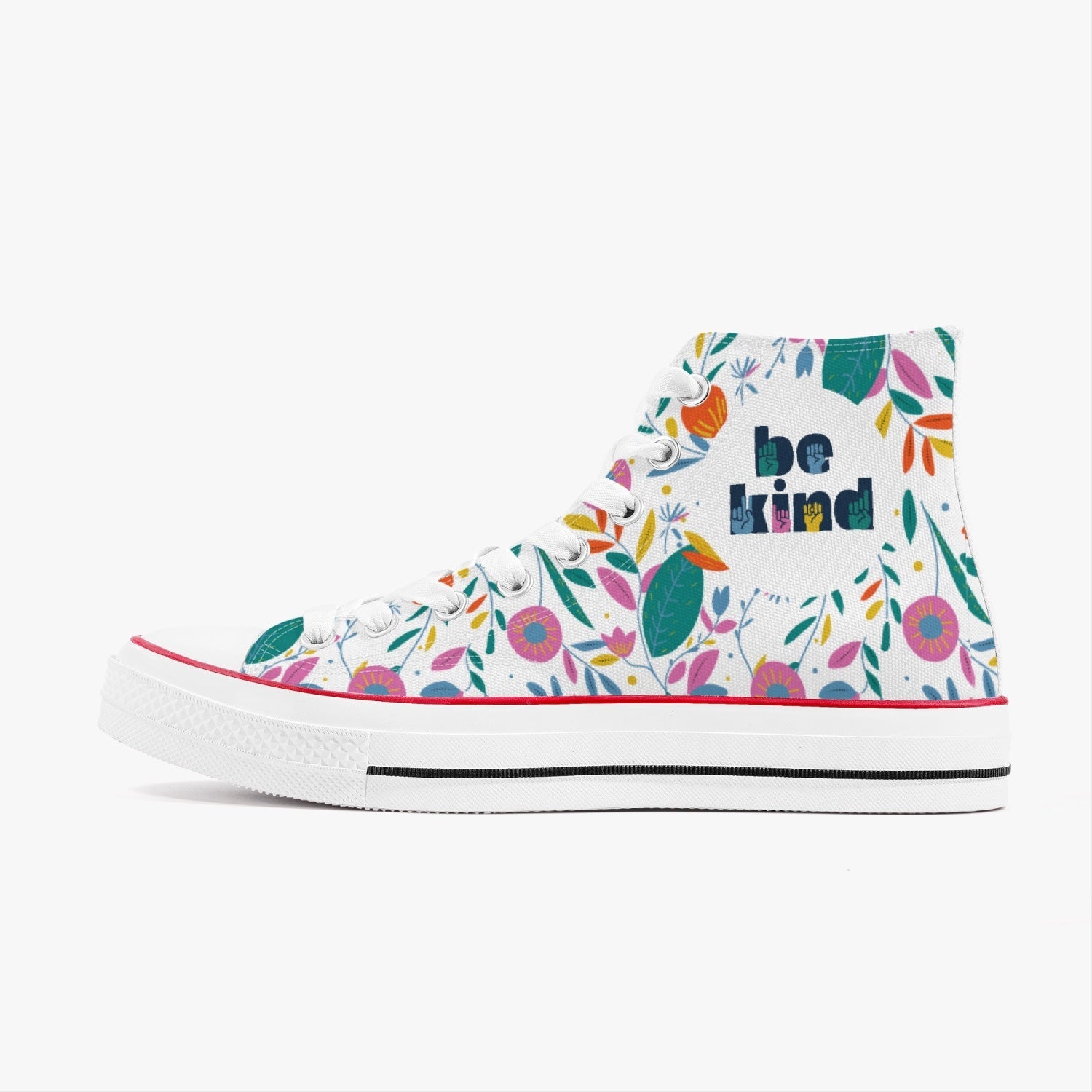 Adult Be Kind Floral High Top Canvas Sneakers - The Kindness Cause