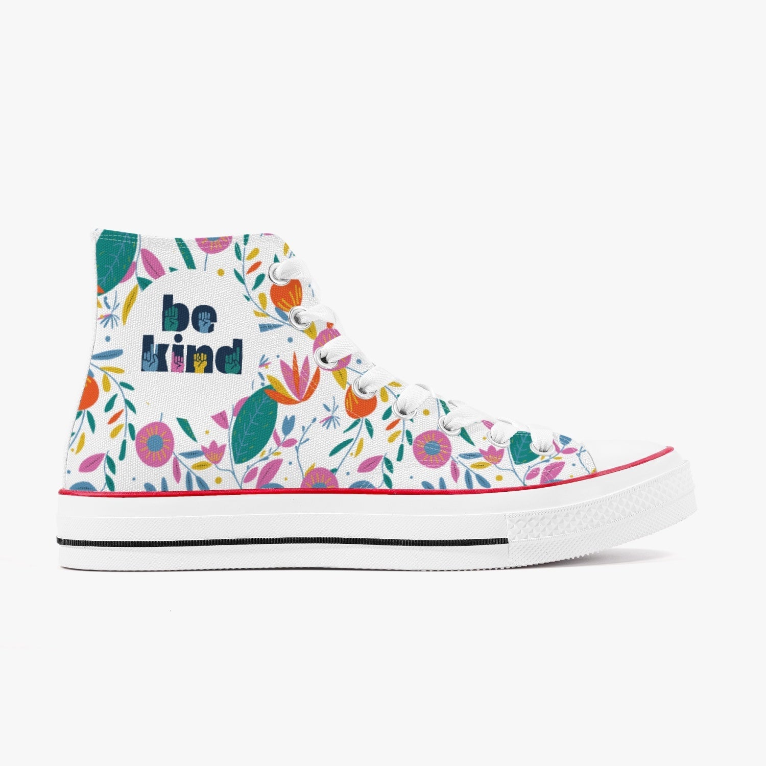 Adult Be Kind Floral High Top Canvas Sneakers - The Kindness Cause