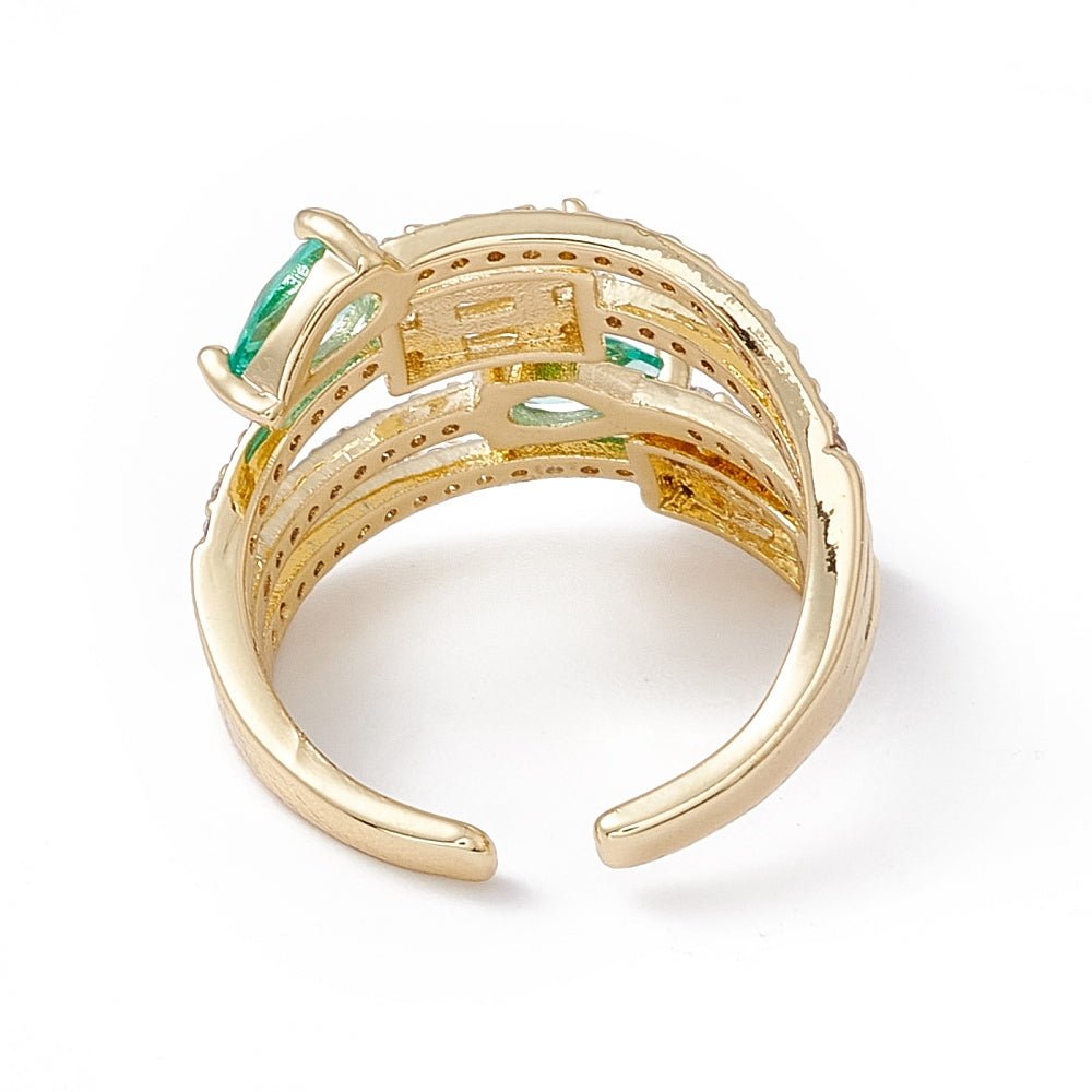 Aquamarine & Cubic Zirconium 18K Gold Plated Adjustable Ring - The Kindness Cause
