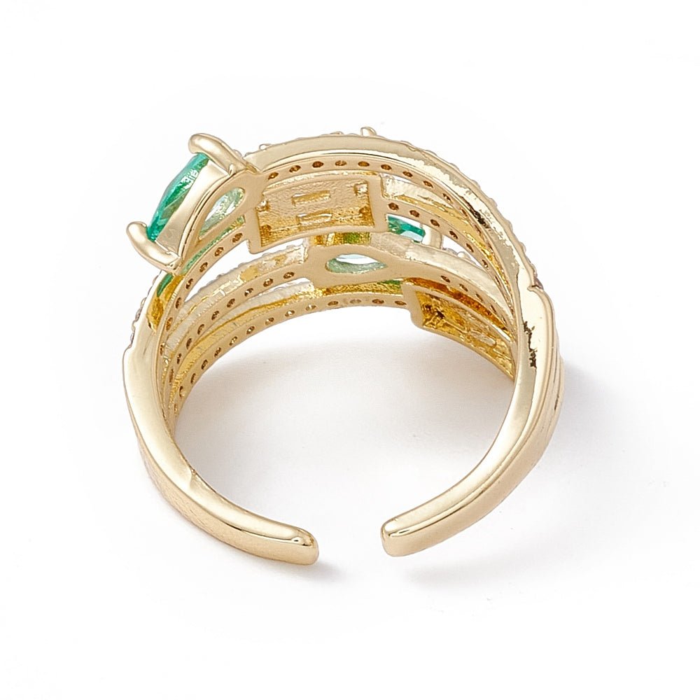 Aquamarine &amp; Cubic Zirconium 18K Gold Plated Adjustable Ring - The Kindness Cause