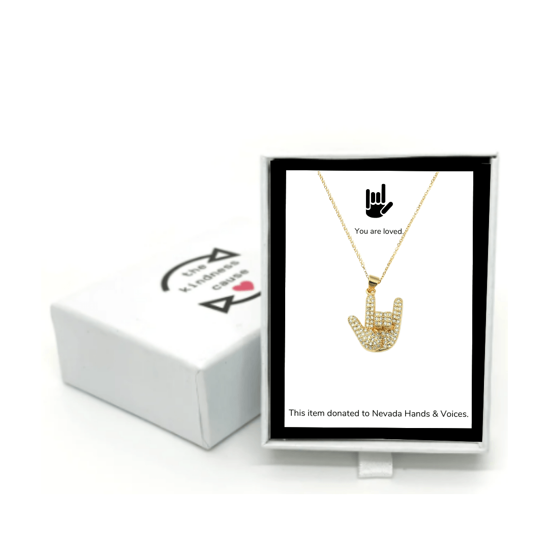 ASL I Love You Hand 18K Gold Plated Necklace with Micro Pave Cubic Zirconia - The Kindness Cause