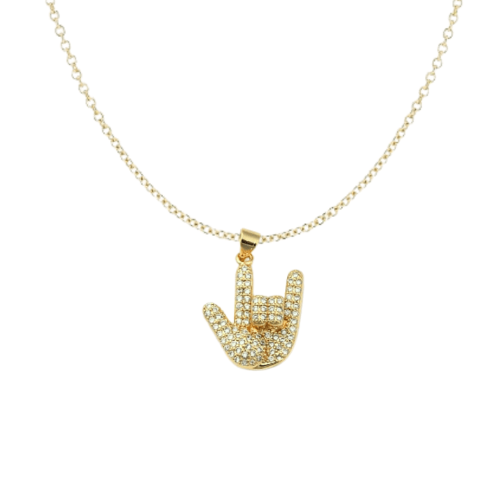 ASL I Love You Hand 18K Gold Plated Necklace with Micro Pave Cubic Zirconia - The Kindness Cause